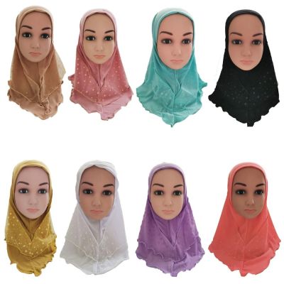 【YF】 Muslim Kids Girls Hijab Headscarf Mesh Scarf One Piece Children Cap Cover Arab Hair Loss Hat Prayer Bandanas Casual