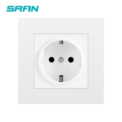 SRAN EU Power socket 16A 250V standard ground with safety door white new flame retardant pc panel 86mm*86mm wall socket