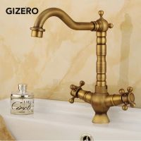 Antique Brass Bathroom Faucet Basin Mixer Hot And Cold Faucet Swivel Spout Deck Mounted Sink Vanity Faucet Torneira ZR111