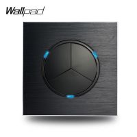 Wallpad L6 Satin Black Metal 3 Gang 2 Way Wall Light Random Click Push Button Switch Aluminum Plate With Blue LED Indicator