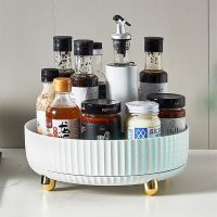 360 Degree Rotating Spice Organizer Non-Slip Turntable for Kitchen Pantry Cabinet Wide Base Storage Bin for Seasoning Storage LED Strip Lighting