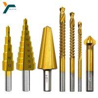 7Pcs Step Drill Bit Saw Umbrella Chamfer Bit Straight Titanium Milling Cutter 4-12/20mm 3 6 8 mm Woodwork Metal Hole Cone Drill