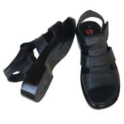 Dép sandal nam da bò cao cấp màu đế cao 5cm màu đen đế PU siêu nhẹ không