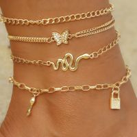 【CW】❖  Bohemia Gold Color Snake Ankle Set Lock Anklet Chain Leg Boho Jewelry