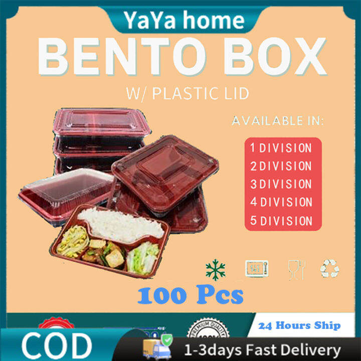 [COD&With Lid] 100Pcs Disposable Bento Boxes,With Plastics lid， 3/4Grid ...