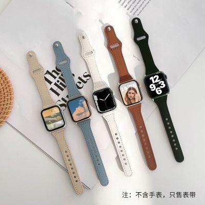 New งานนำเข้า พร้อมส่ง สายหนัง PU เส้นเล็ก หนังเกรดพรีเมี่ยม นิ่มสบายมือ ใช้ได้กับ Watch series7 6 5 4 3 2 1 X8Max T500