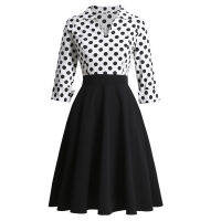 Sishion Hepburn สไตล์ Patchwork 50S ชุดวินเทจ VD1612 34แขน A line Polka Dot ผู้หญิงสีดำชุดปาร์ตี้