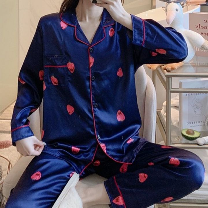 cos-imitation-2022ชุดนอนผ้าไหมซาตินชุดผู้หญิงการ์ตูนพิมพ์แขนยาวชุดนอน-pijamas-ชุด-homewear-2ชิ้น-loungewear-pjs-plus-ขนาด