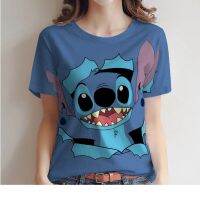 2023 newsummer ขายร้อน3D พิมพ์อะนิเมะการ์ตูน Stitch ผู้หญิงแฟชั่นลำลองแขนสั้น T-Shirt