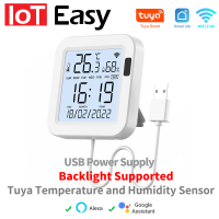 Tuya Temperature and Humidity Smart Sensor With Backlight for Smart Home var WiFi SmartLife Work with Alexa Assistant