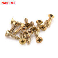 100PCS NAIERDI 2x6/8/10 มม.สกรู Golden M2 แบนรอบหัว Fit บานพับ Countersunk Self-Tapping สกรูไม้ฮาร์ดแวร์เครื่องมือ-asdewrwerds