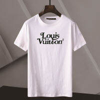 [คุณภาพระดับพรีเมียม] เสื้อยืด TOP.1LV หรูสีขาว/ดำสำหรับผู้ชายและผู้หญิงพิมพ์ลายตัวอักษรคลาสสิกดูดซับเหงื่อและระบายอากาศได้ดีผ้าฝ้ายบริสุทธิ์คู่