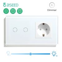 BSEED Touch Dimmer Switch 2 Gang With EU Standard Dimmable Wall Switch USB Socket Crystal Glass Panel LED Dimmer Light Switches