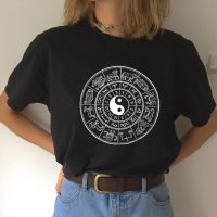 Yin Yang Zodiac เข้าสู่ระบบ Vintage T เสื้อผู้หญิงสั้นแขนขนาดใหญ่ Tshirt Astrology Horoscope Constellation เสื้อ Aesthetic Tops