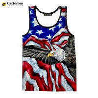 Camisetas sin mangas con estampado 3D de águila y bandera americana para hombre y mujer, camisas informales sin mangas a la moda, ropa de calle de gran tamaño, 2023