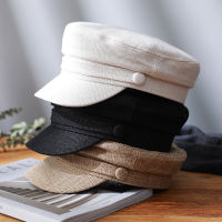 Fashion Womens Hat Flat Cap Military Cap Spring Autumn Linen Solid Color Young Student Octagonal Hats Black Ladies Beret Caps