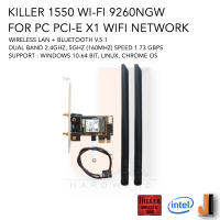 Killer 1550 Intel® Wireless-AC 9260NGW card for PC m.2 to PCI-e wifi network wireless lan + bluetooth v.5.1 dual band 2.4Ghz, 5Ghz (160Mhz) speed 1.73 Gbps with 6 DB Antenna (ของใหม่มีการรับประกัน)