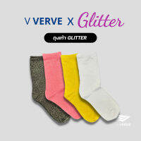 Verve - ถุงเท้า ข้อยาว Glitter สไตล์เกาหลี สไตล์ USA  ข้อยาว สวย ดูดี แฟชั่น ถุงเท้าสเก็ตบอร์ด genuine free size ส่งจาก