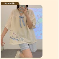 COD Summer new Zoubu Cinnamoroll pajamas womens short-sleeved shorts Sweet Simple Comfortable and Breathable Homewear