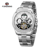 ⌚ForXining นาฬิกา Mens Tourbillon นาฬิกาข้อมือวันที่อัตโนมัตินาฬิกาข้อมือบุรุษแบรนด์หรูสายเหล็กสีเงินหน้าปัดใหญ่นาฬิกาหน้าเปลือย