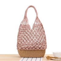 ♔ New ins hollow shoulder woven bag handmade grid straw woven bag casual forest beach bag