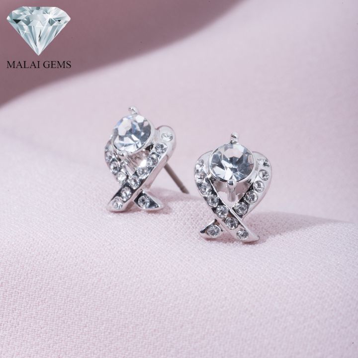 malai-gems-ต่างหูเพชร-เงินแท้-silver-925-เพชรสวิส-cz-เคลือบทองคำขาว-รุ่น-11005233-แถมกล่อง-ต่างหูcz-ต่างหูเงินแท้