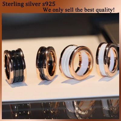 2022 Fashion Trend 925 Sterling Silver Ceramic Cylindrical Matching Ring Men and Women Classic Luxury Couple Wedding Rings