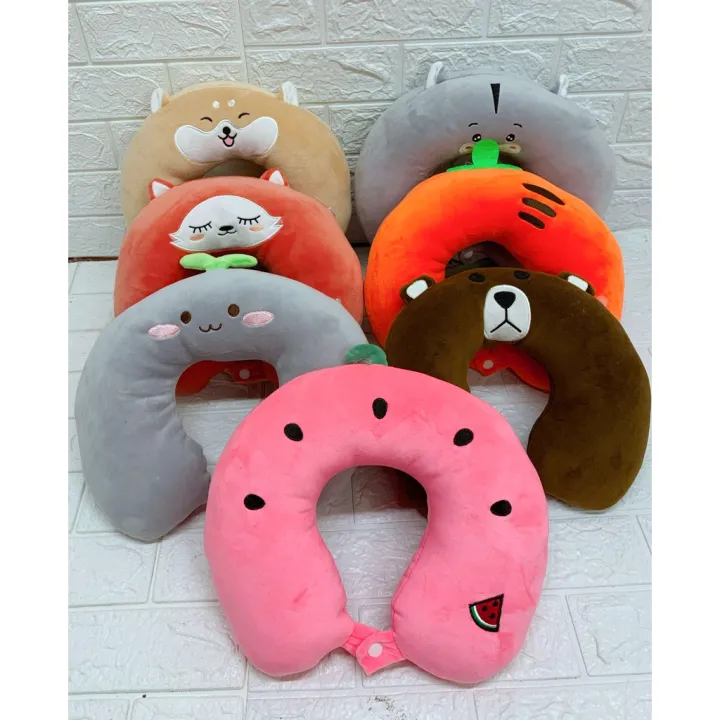 Cute Characters Soft and Fluffy Neck Travel Pillow with Snap Fastener ...