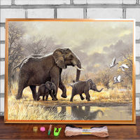 Baby Elephant Animals Printed Water-Soluble Canvas 11CT Cross-Stitch Full Kit Embroidery DMC Threads Handiwork Wholesale