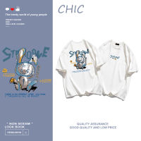 CHIC ผ้าฝ้ายแท้ เสื้อยืดแขนสั้นพิมพ์ลายกระต่ายวินเทจ สไตล์สบาย ๆ T0429