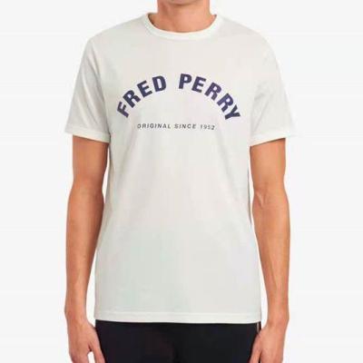 FRED PERRY เสื้อยืดแขนสั้นคู่ชายและหญิง,คอกลมหูข้าวสาลีบริสุทธิ์เสื้อยืดพิมพ์ลายปักหลวมสีทึบขนาดใหญ่