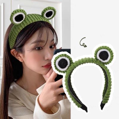 【CC】 2023 New Big Eyes Knit Frog Headband Makeup Hair Band Cartoon Scrunchies Headdress Accessories