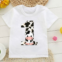 【cw】2022 Cute Cows with Number 1-9 Design Kids T-Shirt Boy And Girl Funny White Short Sleeve Children Birthday Gift Clothes Tee Tops