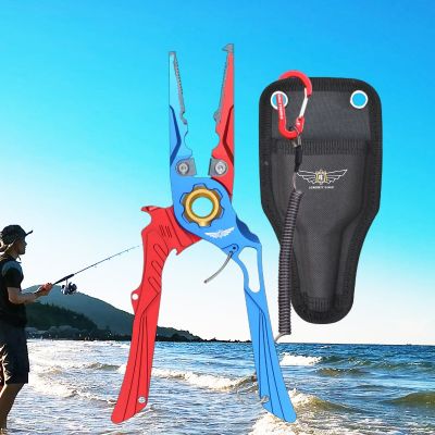 Fishing Pliers Aluminum Handle Braid Cutters Split Ring Pliers Hook Remover Fish Holder with Sheath and Lanyard Adhesives Tape