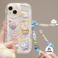 shuohaa198 เคสโทรศัพท์มือถือนิ่ม กันตก กันกระแทก ลายการ์ตูนหมี 3D พร้อมสายคล้องมือ ดอกไม้ แฟชั่น สําหรับ IPhone 11 14 Pro Max IP 12 Pro 13Promax