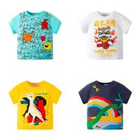 27kids Boys Summer Short Sleeve T-shirts Cartoon Dinosaur Lion Children Toddler Stitch Pure Cotton Casual Breathable Soft Clothe