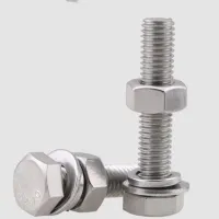 M8 M10 304 Stainless Steel Outer Hexagonal Bolt Screw Nut Flat Spring Washer Set Outer Hexagonal Extended Scre