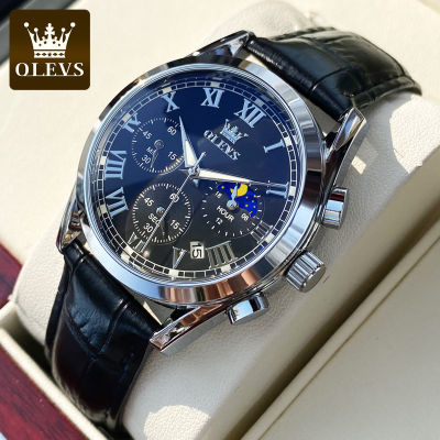ของขวัญผู้ชายชุดกล่อง-OLEVS Luxuryนาฬิกาหนังสำหรับชายขายเดิมกันน้ำแฟชั่นธุรกิจสบายๆมัลติฟังก์ชั่นาฬิกาควอตซ์ปฏิทินส่องสว่าง