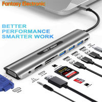 FE 9-In-1 Usb C Hub Adapter 4K Hdmi Vga 100W Pd พอร์ต Usb 3พอร์ต3.5มม.SD/TF Card Reader Multiport Docking Station