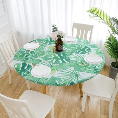 Fitted Round Tablecloth Waterproof Table Cover Non Slip Stain-resistant Elastic Protector Home Kitchen Dining Room Decoration