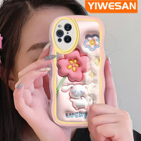 YIWESAN เคสสำหรับออปโป้ไฟนด์ X3 5G FD X3 Pro 5G น่ารักดอกไม้สีชมพู3D กับกระต่าย Colour ลูกคลื่นกันกระแทกแบบใสนิ่มเคสมือถือกล้องความคิดสร้างสรรค์เคสซิลิกาเจลฝาครอบป้องกัน