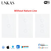 UNKAS คริสตัลแผงกระจกนิรภัย123 Gang WIFI Touch Switch US มาตรฐาน Ewelink APP Single Fire Line Wireless Wall Switch