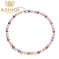 ASHIQI Natural Pearl Necklace Freshwater Pearls for women with 7-8mm colourful pearl Jewelry wedding gift 925 silver clasp