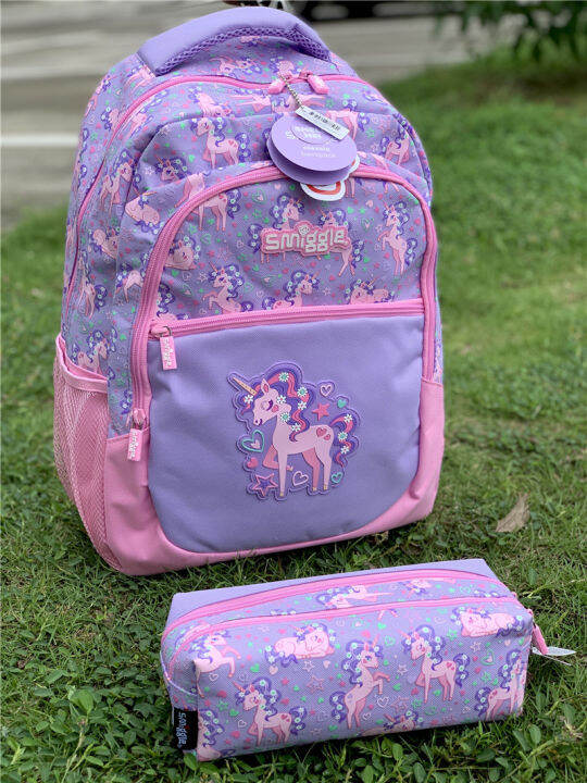 [READY STOCK] [ORIGINAL]Smiggle Backpack Pink unicorn School supplies Storage bag pencilbox