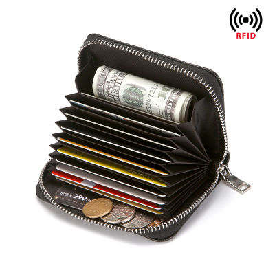 ผู้หญิงกระเป๋าสตางค์ออร์แกนบัตรหลาย RFID ป้องกันการโจรกรรมผู้หญิงซิปกระเป๋า PU นามบัตรผู้ถือบัตร W6EZ