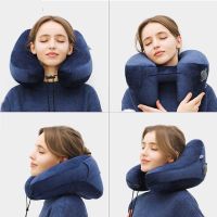 Solid Sleep U-Shape Neck Pillows Inflatable Travel Pillow Neck Supporter Headrest Body Cushion Car Plane Office Nap Pillows