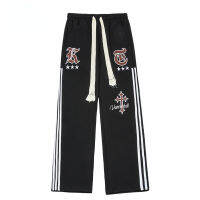 CWCasual Sweatpants ผู้ชาย Gothic Letter เย็บปักถักร้อย Mens Joggers Streetwear ด้านข้างลาย Patchwork กางเกงขนาดใหญ่ Drawstring กางเกง