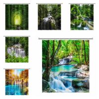 【LZ】 Natural Scenery Shower Curtain Set Forest Waterfall Spring Landscape Home Bathtub Decor Waterproof Polyester Bathroom Curtains