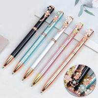 Pink Press Cherry Blossom Pen Rose Flower Pen Metal Ballpoint Pen Rotating Flower Business Signature Pen Cute Office Stationery