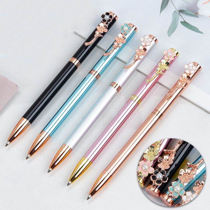 Pink Press Cherry Blossom Pen Rose Flower Pen Metal Ballpoint Pen ...